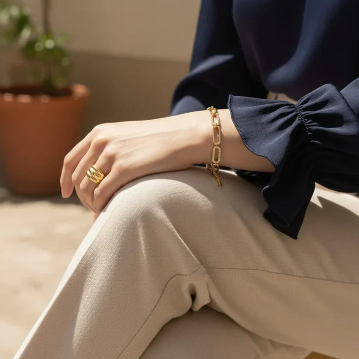 OW Luna Bracelet – Bracelet by Olluwa, 18k gold-plated stainless steel, styled on wrist