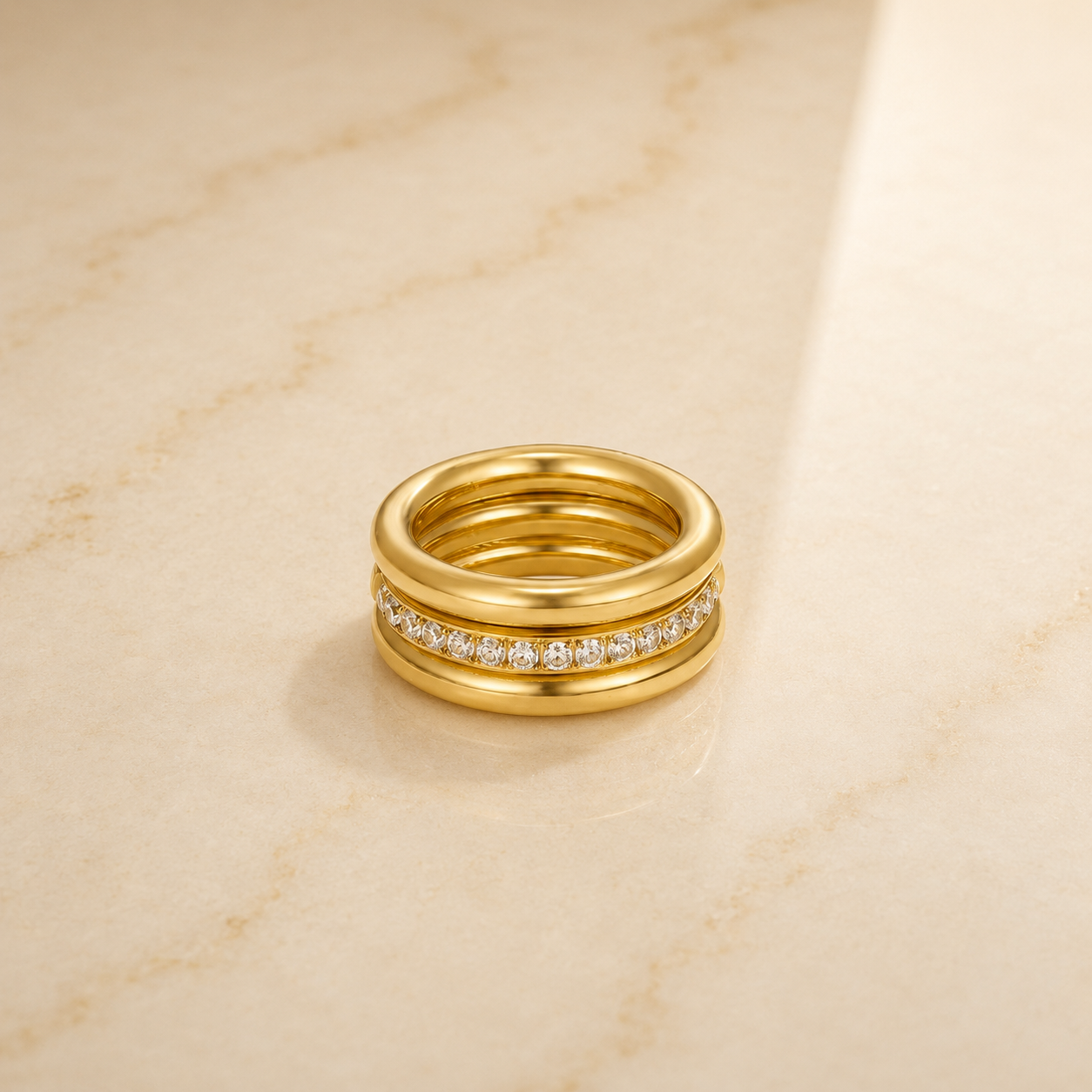Ring size guide chart by Olluwa, 18k gold-plated stainless steel