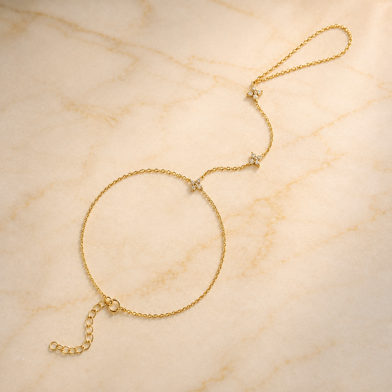 OW Camellia Handchain – Bracelet by Olluwa, 18k gold-plated stainless steel