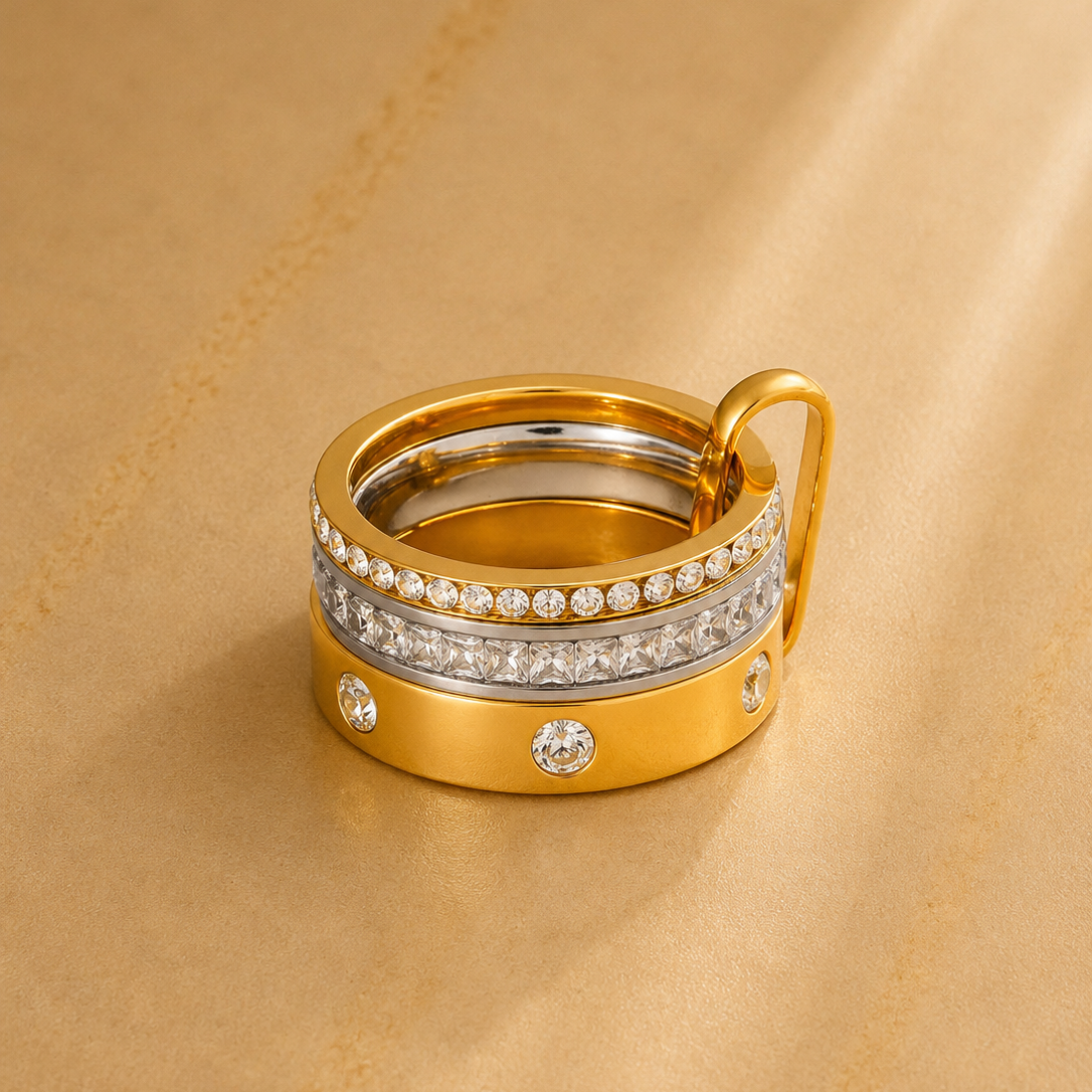 OW Sedition Ring – Ring by Olluwa, 18k gold-plated stainless steel, styled on hand