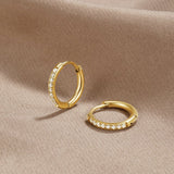 OW Solyn Earring – Earrings by Olluwa, 18k gold-plated stainless steel, worn with hair up