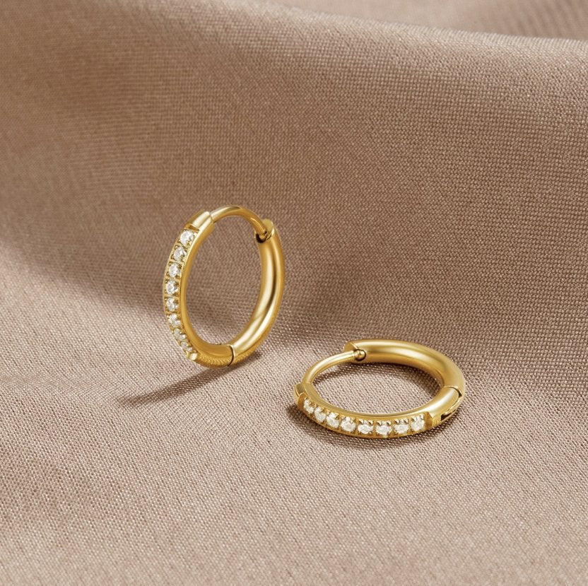 OW Solyn Earring – Earrings by Olluwa, 18k gold-plated stainless steel, worn with hair up
