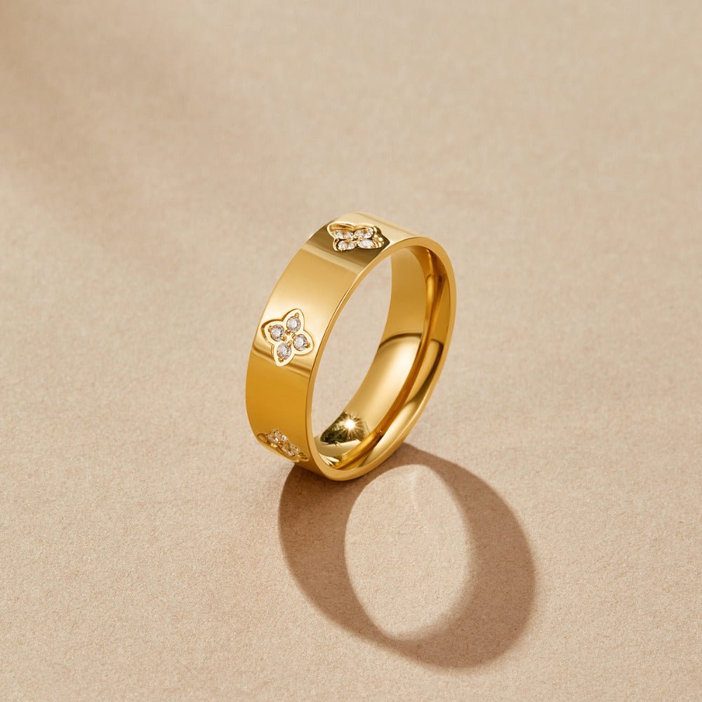OW Olensya Ring – Ring by Olluwa, 18k gold-plated stainless steel, angled view